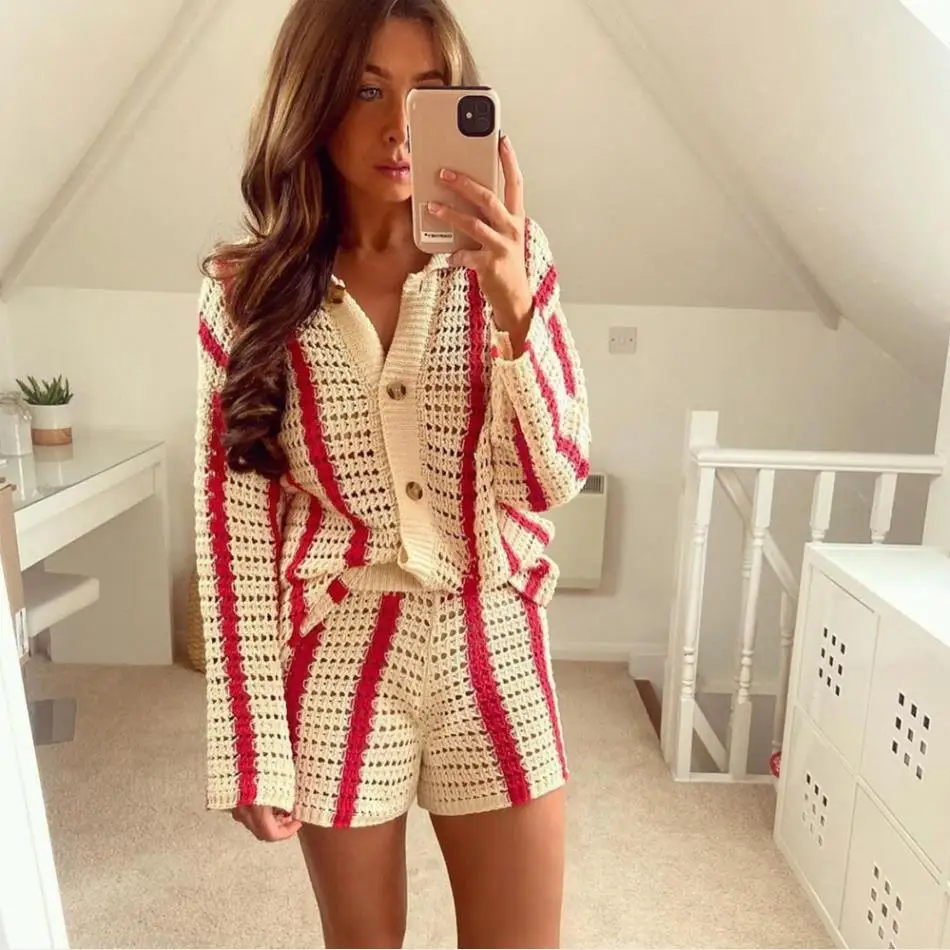 2021 Women’s Winter Warm Sweater Clothes Top/Shorts Casual Women Autumn Knitted Outfit Long Sleeve Cardigan or High Waist Shorts