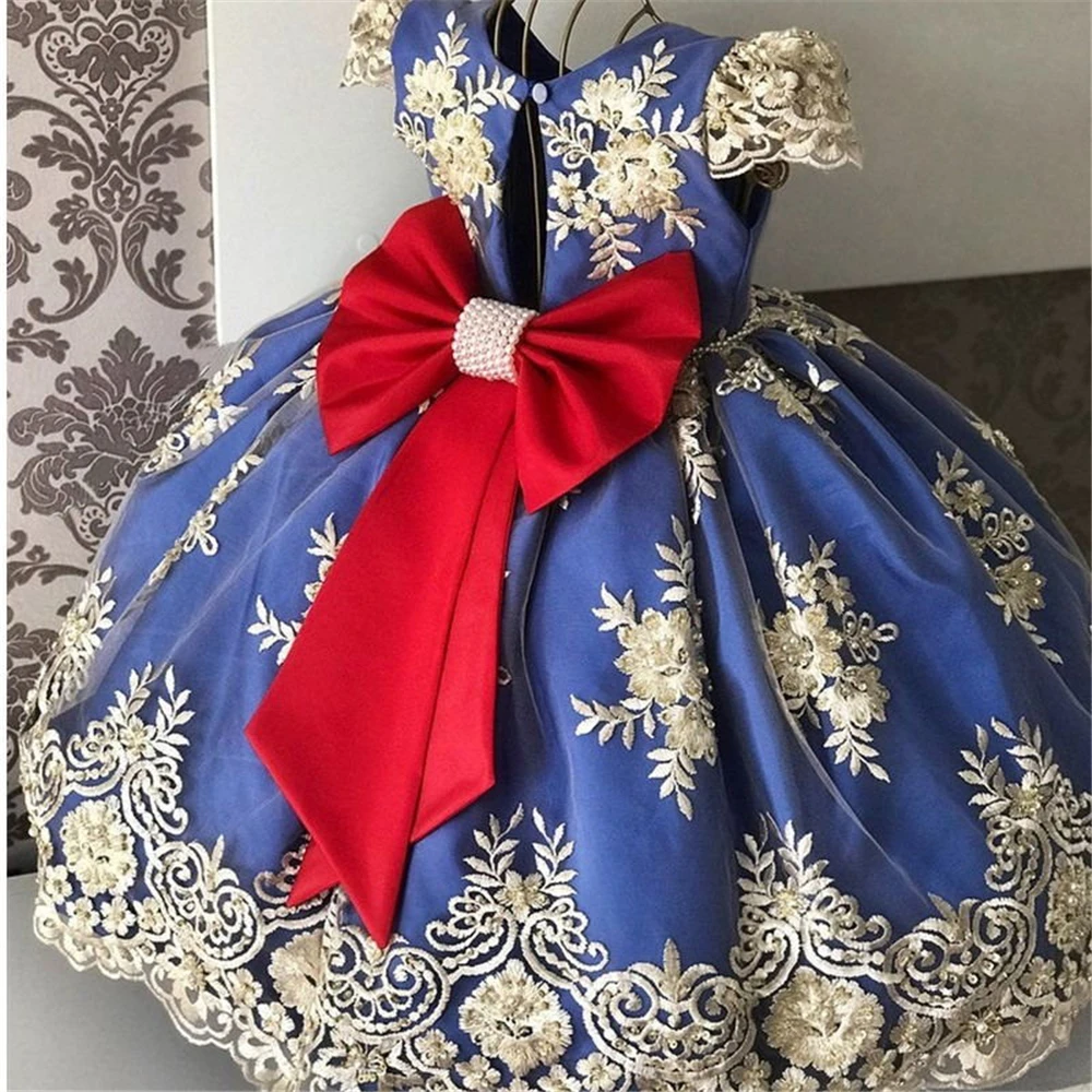 1-10Years Fancy Girls Princess Christening Birthday Party Dresses Kids Ball Gown Lace Floral Infant Prom Wedding Ceremony Dress