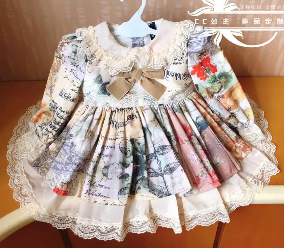 autumn winter Floral Dress for Girls Children Spanish Palace Long Sleeve ball Gown Baby Birthday Cute Gown Toddler Clothes