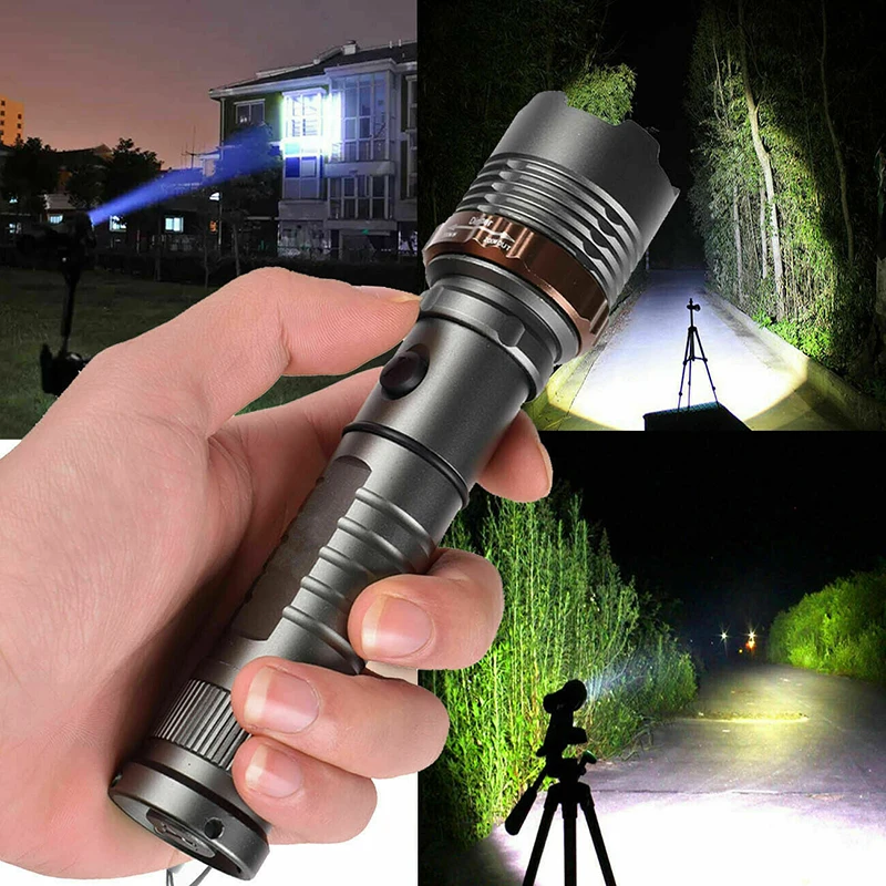 D2 Powerful Tactical LED Flashlight Rechargeable Police Super Bright Torch Zoomable 5 Modes Lantern High power led flashlights