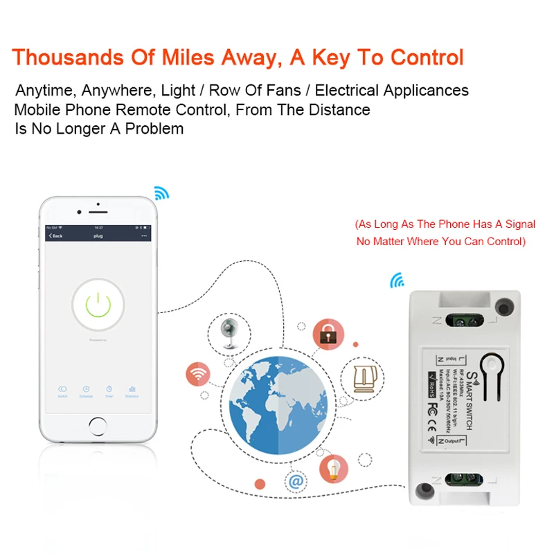 GERMA RF Wifi 433MHz 10A/2200W bezprzewodowy zdalny przełącznik ON/Off opóźnienie inteligentny kontroler światła domu APP dla Google Home Alexa