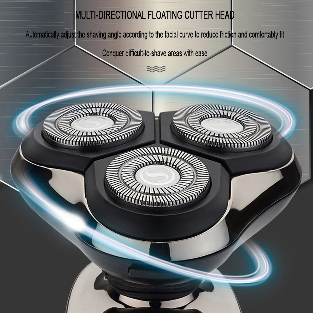 ماكينة حلاقة كهربائية للرجال اللحية الحلاقة LED المحمولة اللحية الحلاقة المتقلب مقاوم للماء الرطب الجاف الاستخدام المزدوج حلاقة آلة قطع 3 شفرة