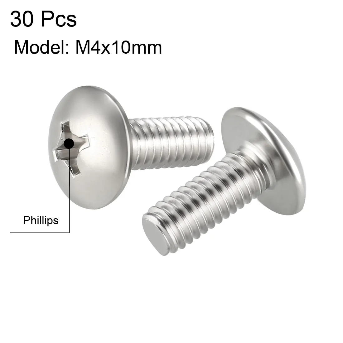 uxcell Machine Screws, M4x10mm Phillips Screw, 304 Stainless Steel, Fasteners Bolts 30Pcs