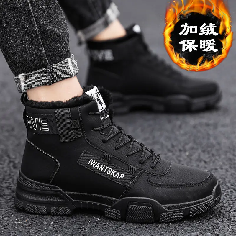 Leather Winter Men Boots Waterproof Warm Fur Snow Boots Men Outdoor Winter Work Casual Shoes Rubber Ankle Boots