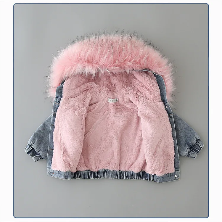 Denim Jacket Fur Hooded Winter Baby Girl Warm Thick Toddler Girl Boys Jeans Jacket Cotton Kids Girl Parka Children Clothes