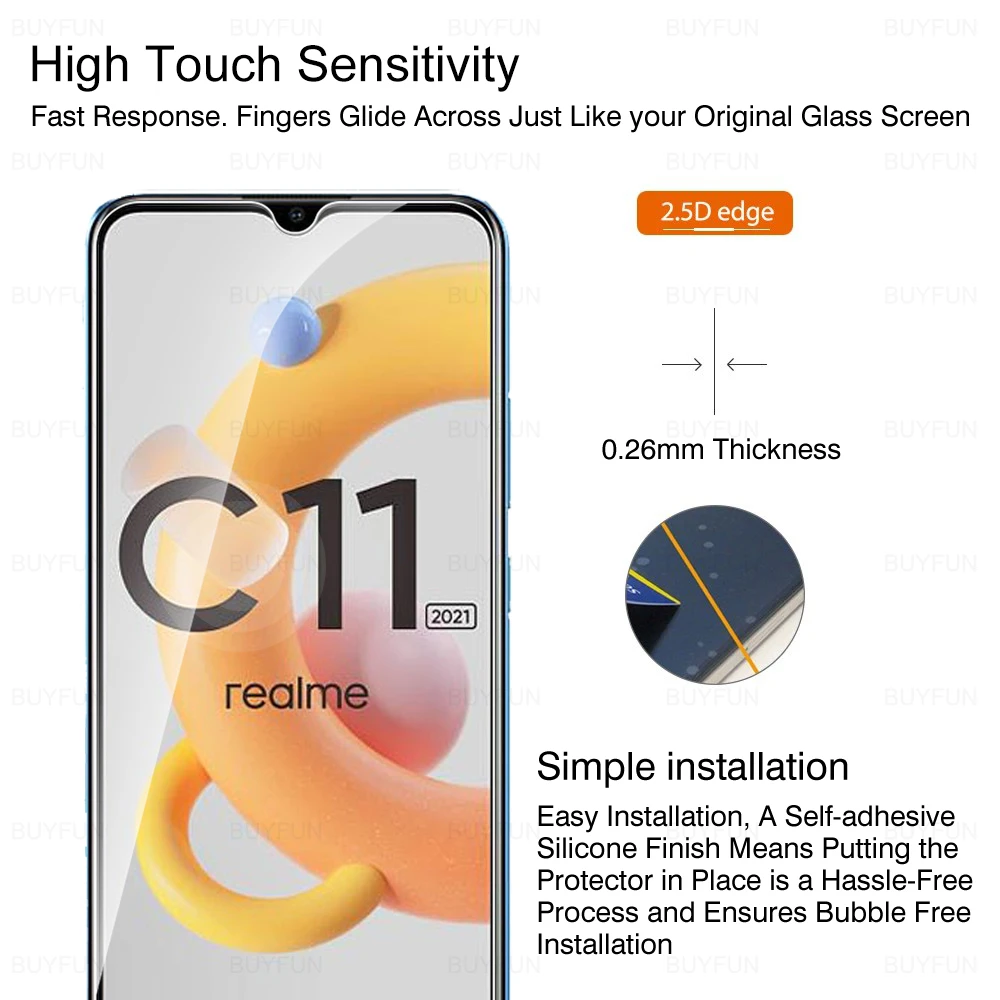 Protector de vidrio templado para móvil, funda protectora de 2 piezas para Realme C11 2021, oppo realme c11 C11 C 11 2021 6,52 pulgadas