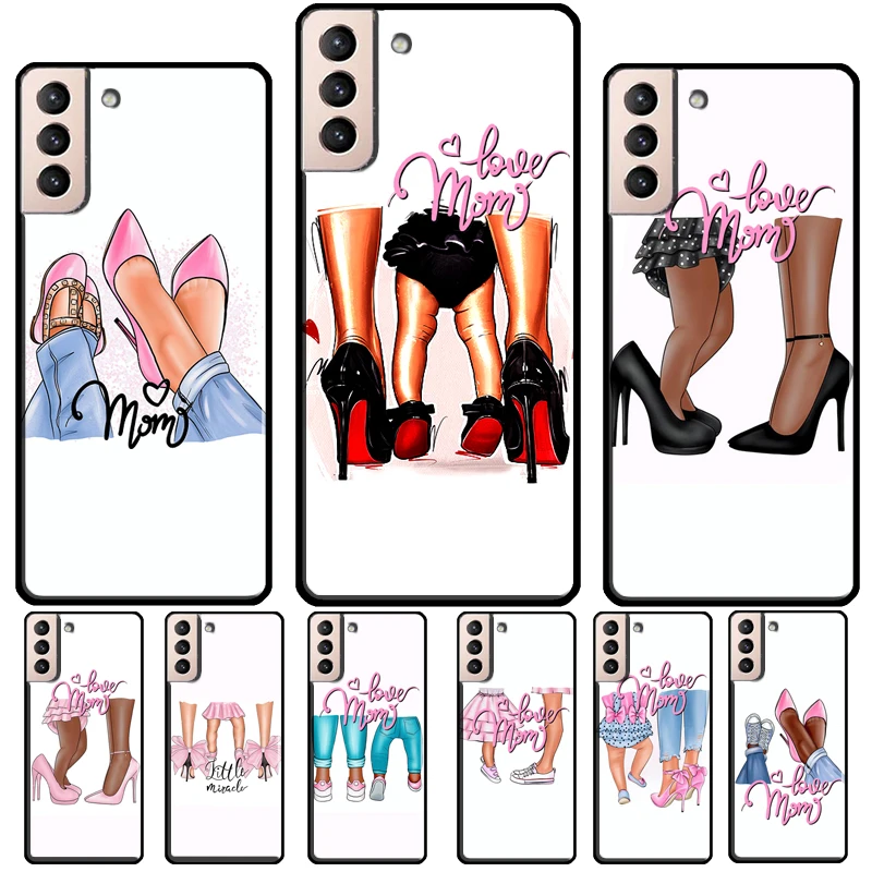 Super Mom son daughter Heels Baby Girl Silicone Case For Samsung Galaxy S21 S20 FE S8 S9 S10 Plus Note 10 20 S22 S23 Ultra Coque