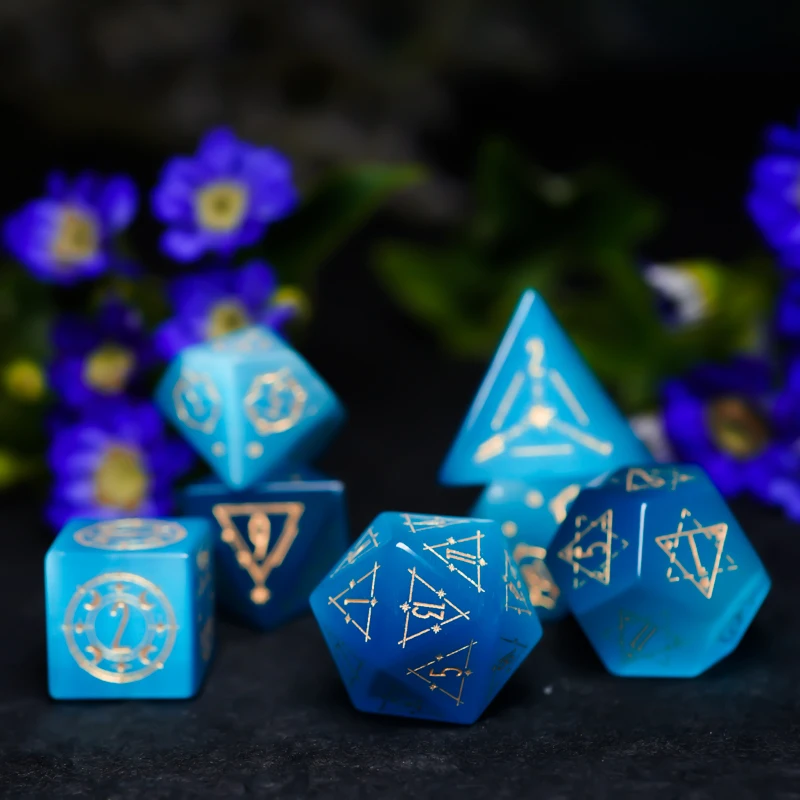 Blue Cats Eye Playing Dice Set Cthulhu Myth Dice Gemstone Polyhedral Geometric Dice For COC DND RPG Board Games Gift Custom