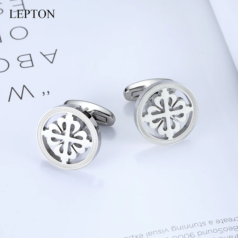 Hot Sale Silver Color Crusaders Cufflinks Lepton Stainless Steel Round Cufflink for Mens Wedding Business Cuffl Links Gemelos