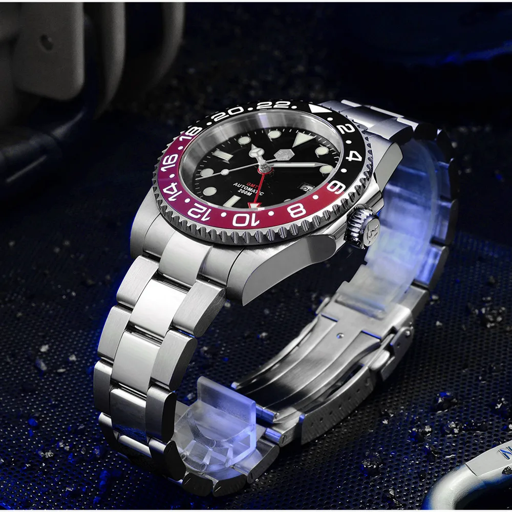 San Martin GMT Diver Luxury Sapphire Men Automatic Mechanical Watch 120 Clicks Ceramic Bezel 20Bar Waterproof Luminous Date