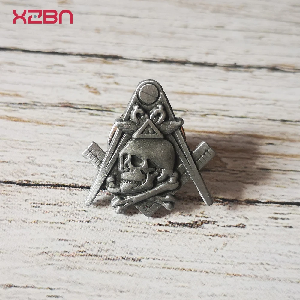Masonic Lapel Pins Badge Mason Freemason Exquisite skull Skeleton Zinc alloy material Retro motorcycle rider Souvenirs Gift