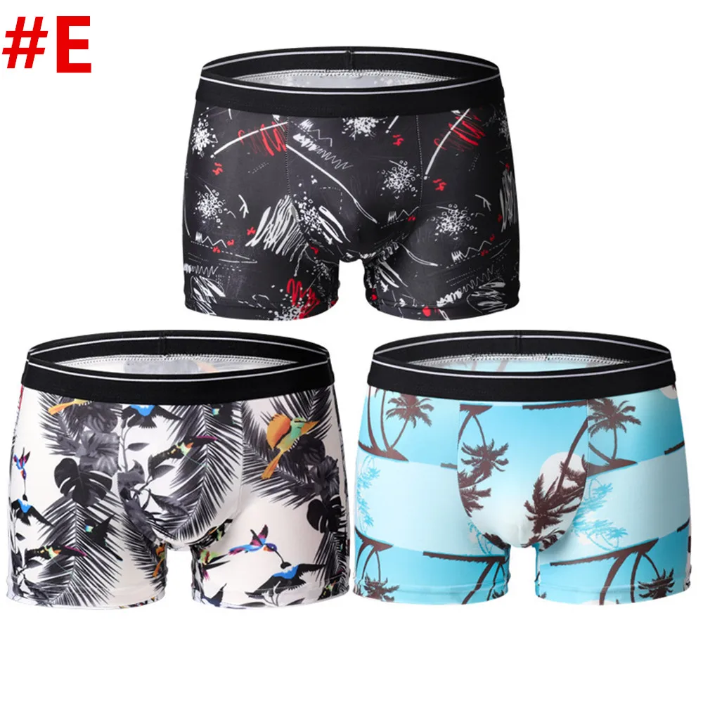 3 Pcs Sexy Panties Boy Ice Silk Men Printed Underwear Undies Underpants Fashion Boxer Briefs Breathable Homme Flexible Shorts