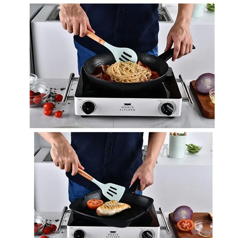 Cooking Tools Set Premium Silicone Utensils Set Turner Tongs Spatula Soup Spoon Non-stick Shovel Oil Brush Kitchen Tool