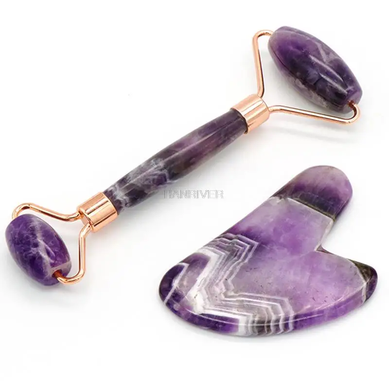 Natural amethyst massage facial jade roller of roller heart-shaped amethyst scrapping plate manually massager