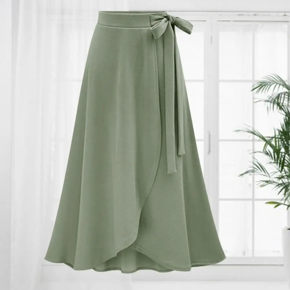 Elegant Office Lady Skirt Bandage Solid Color High Waist Slit Large Hem Long Skirt for Date