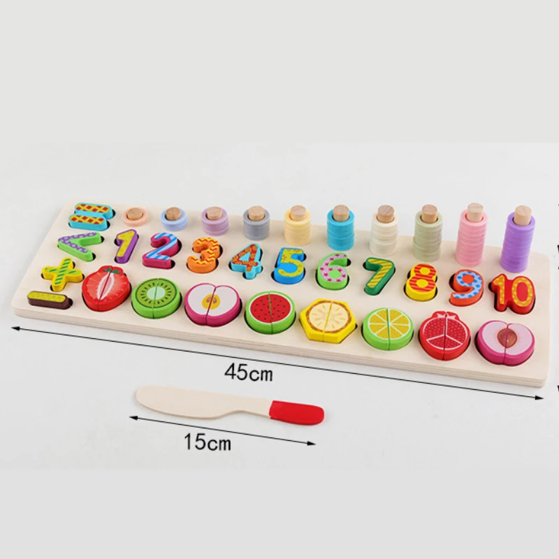 Montessori quente brinquedos educativos de madeira para crianças placa matemática pesca contagem números correspondência corte digital frutas educação precoce brinquedo