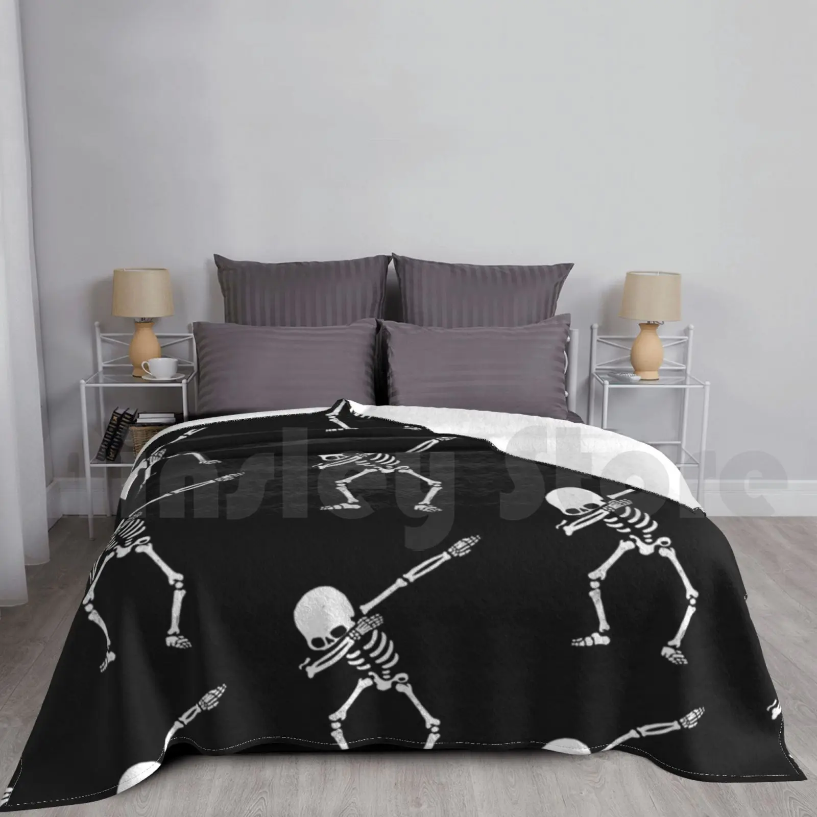 Dabbing Skeleton White Blanket For Sofa Bed Travel Dab Dabbing Skeleton Dabbing Skeleton Fluorescent Glow In