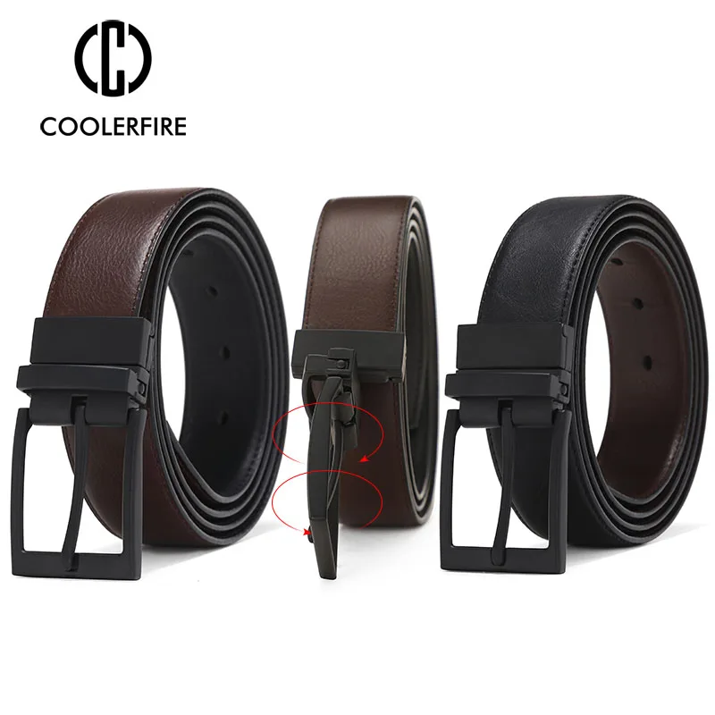 Hommes ceinture affaires robe ceintures pour hommes en cuir véritable ceinture réversible boucle marron et noir mode travail décontracté HQ111