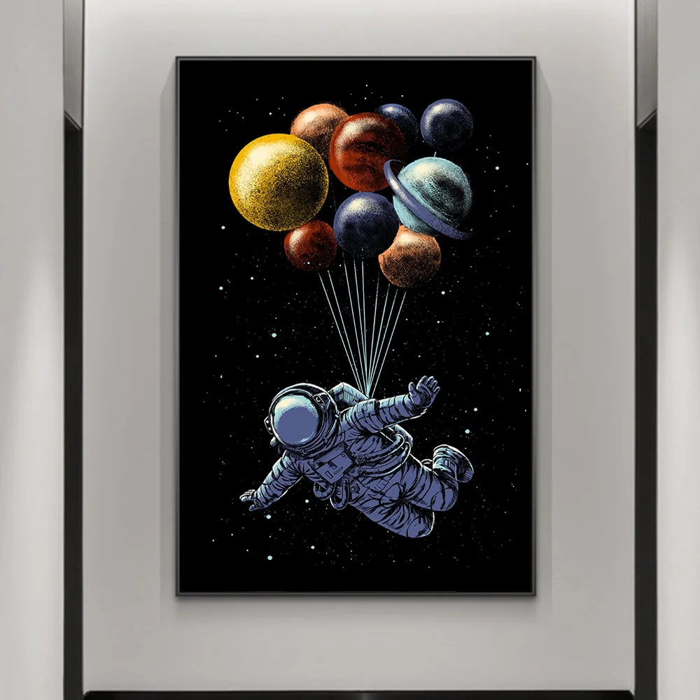 

Space Traveler Cartoon Art Canvas Posters And Prints Abstract Astronaut Canvas Paintings On the Wall Art Pictures For Kids Room