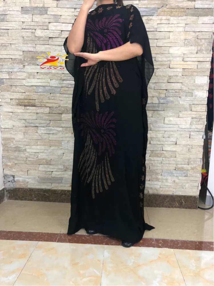 Fashion Africa style Abaya Long Dashiki Diamond  Islamic  Black Dress with scarf Loose Muslim Robe For African Lady HB090