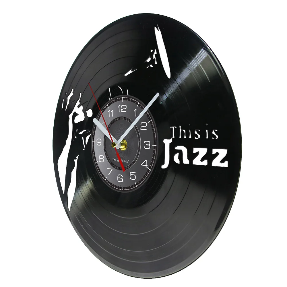 This Is Jazz Band Vinyl Record Crafts Wall Clock Saxophone Music Instrument Retro Clock Music Studio Decor Watch Sax Player Gift