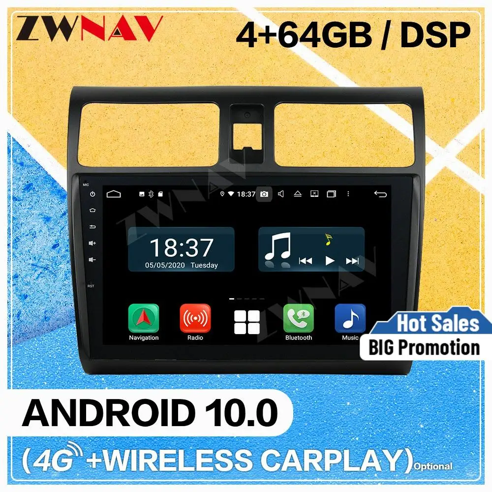 Carplay Android 10.0 Screen Car Multimedia DVD Player for Suzuki Swift 2005-2010 WiFi GPS Navigation Auto Radio Stereo Head Unit