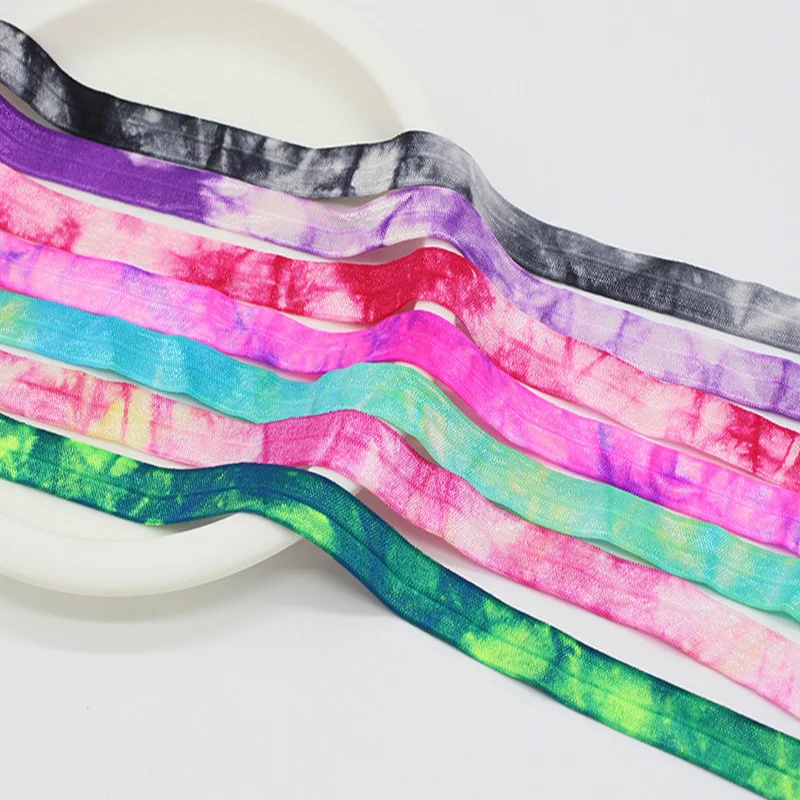 5Yard 15mm Tie Dye Elastic Ribbon Fold Over Spandex Elastic Band For Sewing Lace Trim Waist Band Garment Accessory