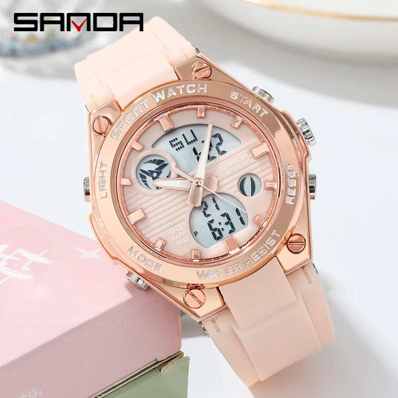 Luxury Women\'s wristwatch Quartz Waterproof Auto Date Watches Ladies Pink LED Digital Chronograph Sports Watch 2023 For Female