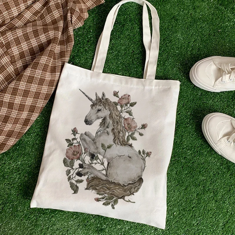 Kawaii Women Shopper Casual Animal Floral Female Cotton Bag Canvas Tote Bag Shopping Bags Girl Fabric Hand Bags