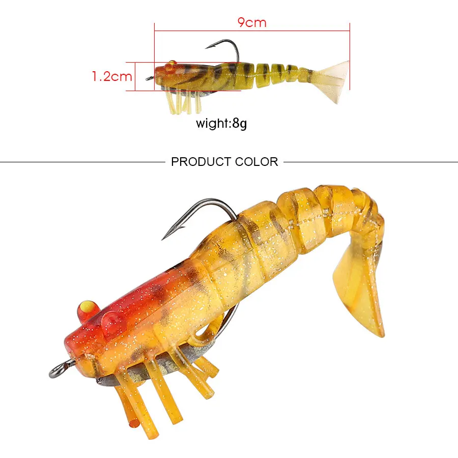 JYJ 2pcs 9cm 8.5g fishing soft bonic shad shrimp bass lure swimming baits with jig hook luminous eyes