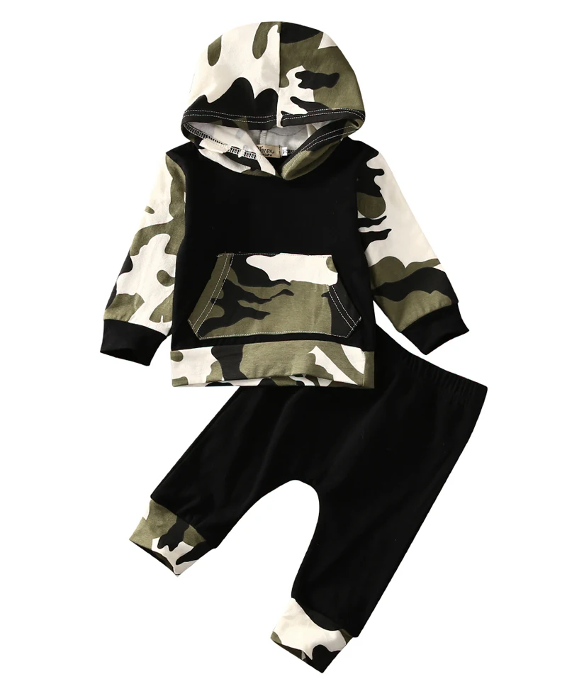 lioraitiin 2pcs!! Autumn Spring Infant Clothes Baby Clothing Sets Baby Boys Camouflage Hoodie Tops Long Pants 2Pcs Outfits Set