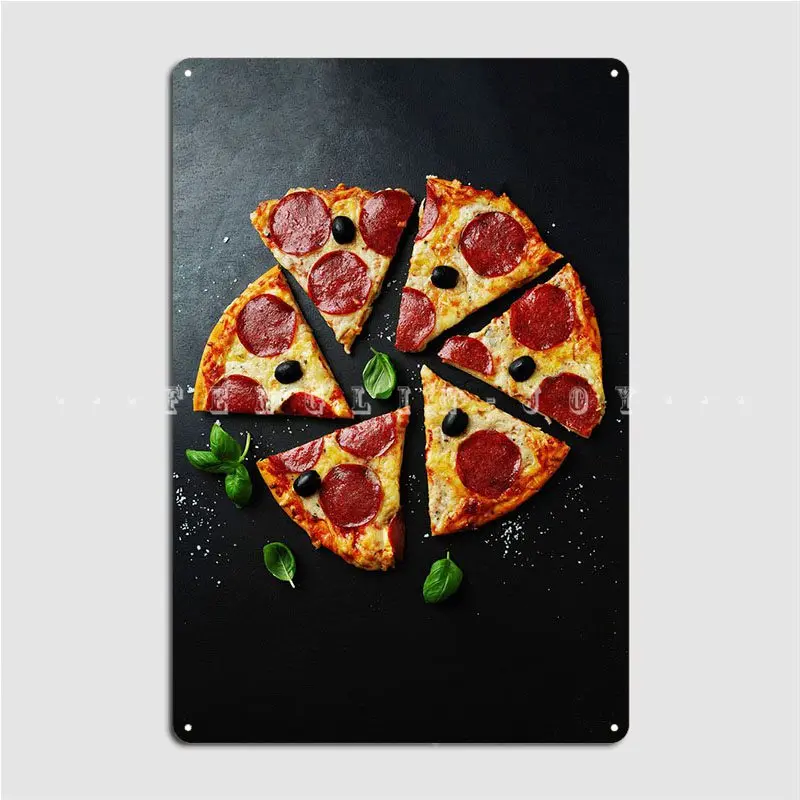 Pizza With Salami Metal Sign Decoration Living Room Cinema Kitchen Wall Decor Tin Sign Posters