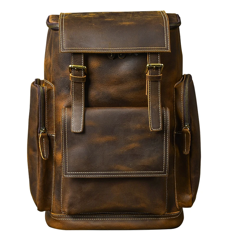 Retro Genuine Leather Men\'s Backpack Large Capacity Laptop Bag School Backpack Male Shoulder Bags Brown Leather Travel Backpacks