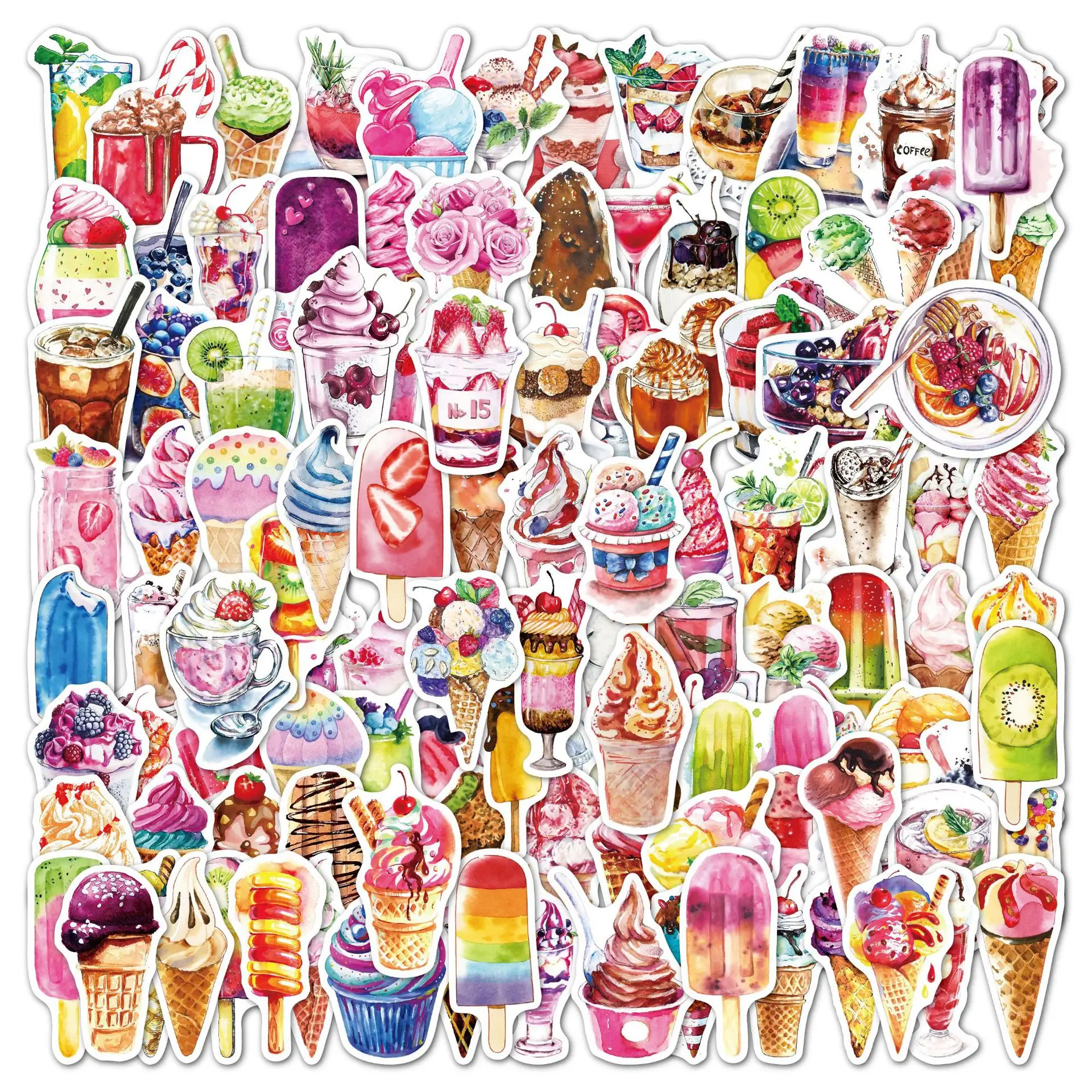 100pcs Kawaii Stationery Stickers Ice cream foodie doodle Diary Planner Decorative Mobile Stickers Scrapbooking DIY Craft