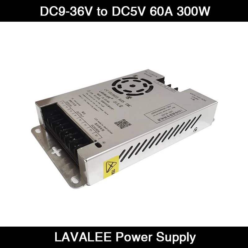 

LAVALEE ASD-12D5N60A300DT Vehicle LED Screen Power Supply Input DC10~35V To DC 5V 60A 300W for Cars Vehicle LED Display