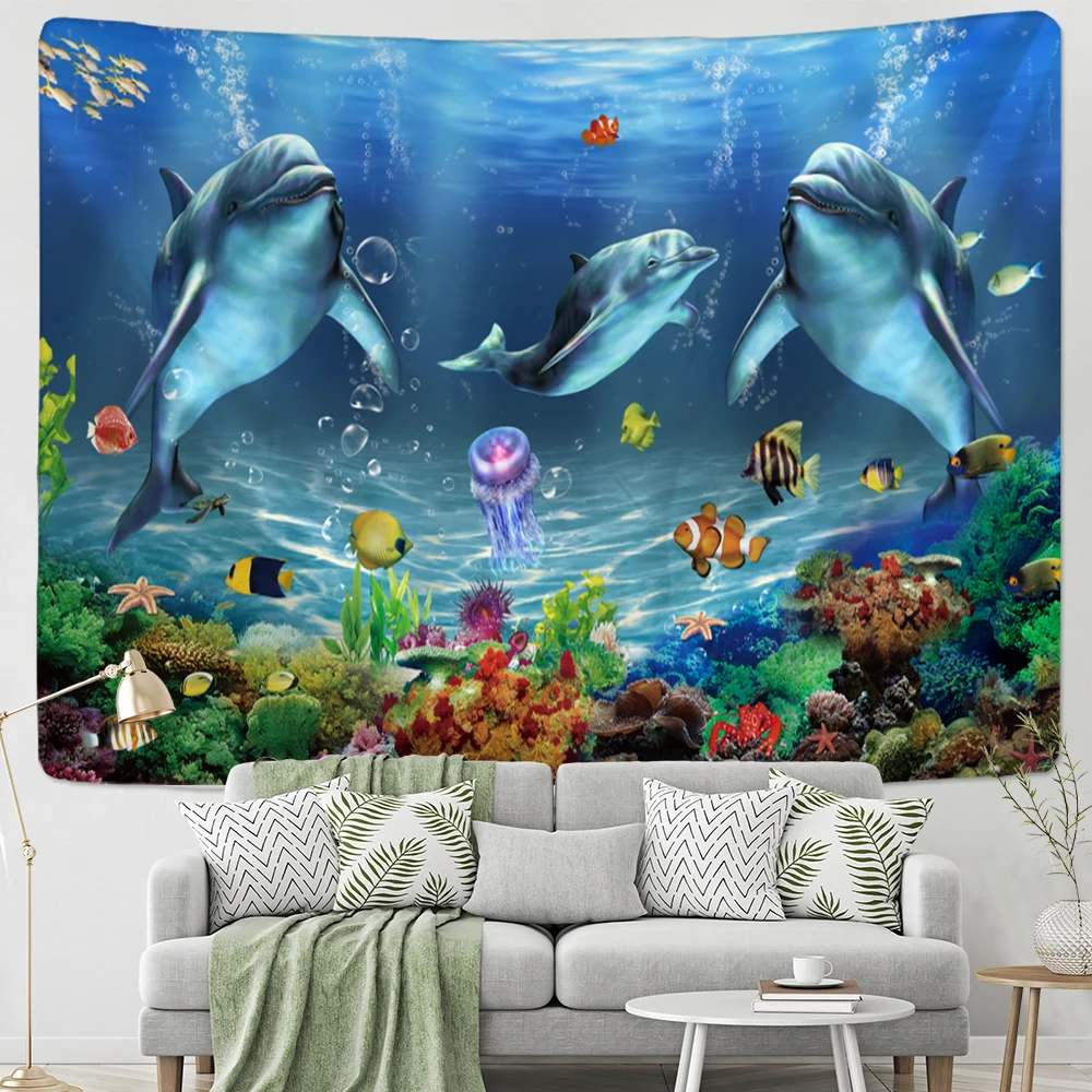 Cartoon Whale Tapestry Wall Hanging Bohemian Hippie Kawaii Ocean Children's Room Dormitory Home Decor