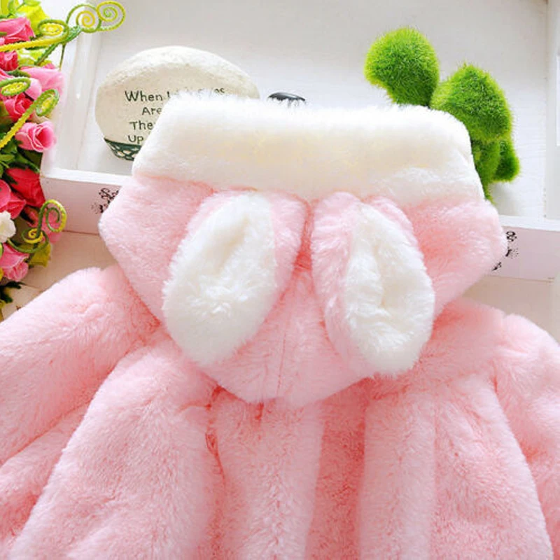 Winter Baby Girls Fur Warm Coat Newborn Cute Rabbit Ears Outerwear Cloak Jacket Kids Clothes