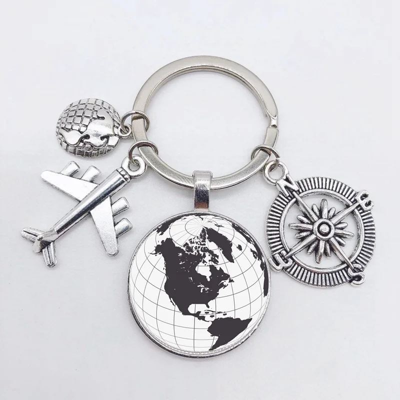 Earth plane keychain pendant earth compass personality memorial key ring gift for travel lovers