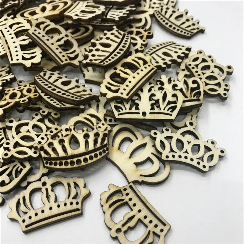 500PCS Mix Crown Handmade Wooden Crafts Accessory Home Decoration Scrapbooks Children Painting Wood DIY Crafts 33MM