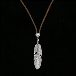 Trendy Boho Custom Sweater Chain Choker Long Leather Necklace Skull Feather Pendant Men Necklace Women Jewelry bijoux femme 2019