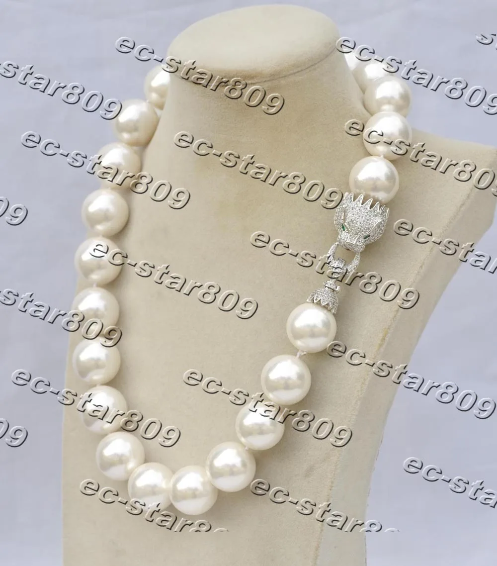 

Z11400 20" 20mm Round White South Sea Shell Pearl Necklace Cougar CZ