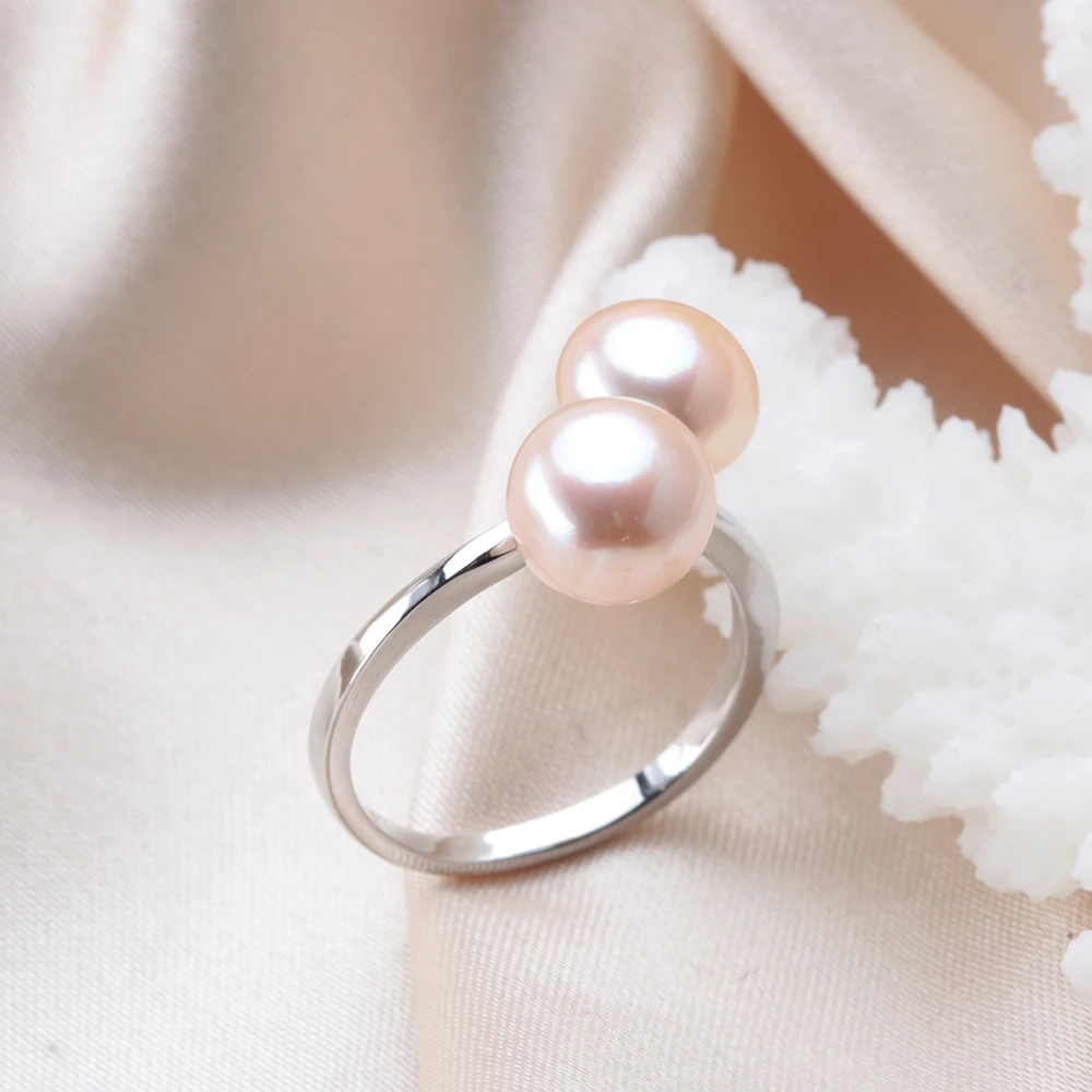 HENGSHENG Fashion Simple Double Natural Freshwater Pearls 925 Silver Open Finger Ring Fine Daily Jewelry For Women Girls 2022