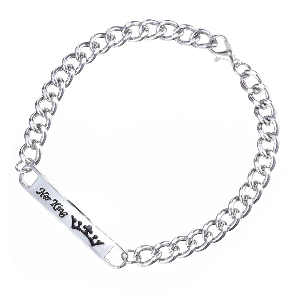 Fashion Silver Color Charm Her King His Queen Bracelet For Lovers Women Bending Statement Crown Bracelet For Men Women Gifts