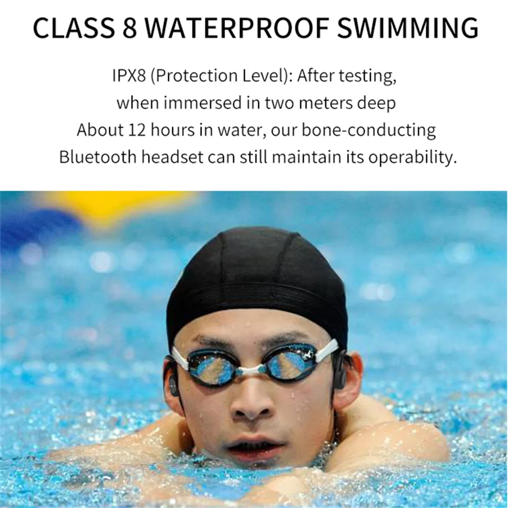AIKSWE سماعات توصيل العظام بلوتوث اللاسلكية سماعة 8 جيجابايت IPX8 مقاوم للماء MP3 مشغل موسيقى السباحة الغوص الرياضة سماعة
