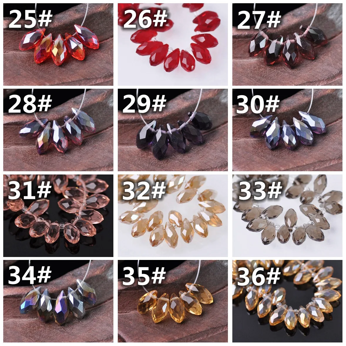 1# Pure Color & Plated Teardrop Faceted Crystal Glass 6mm 8mm 10mm Top Drilled Pendant Drops Loose Beads For Jewelry Making DIY