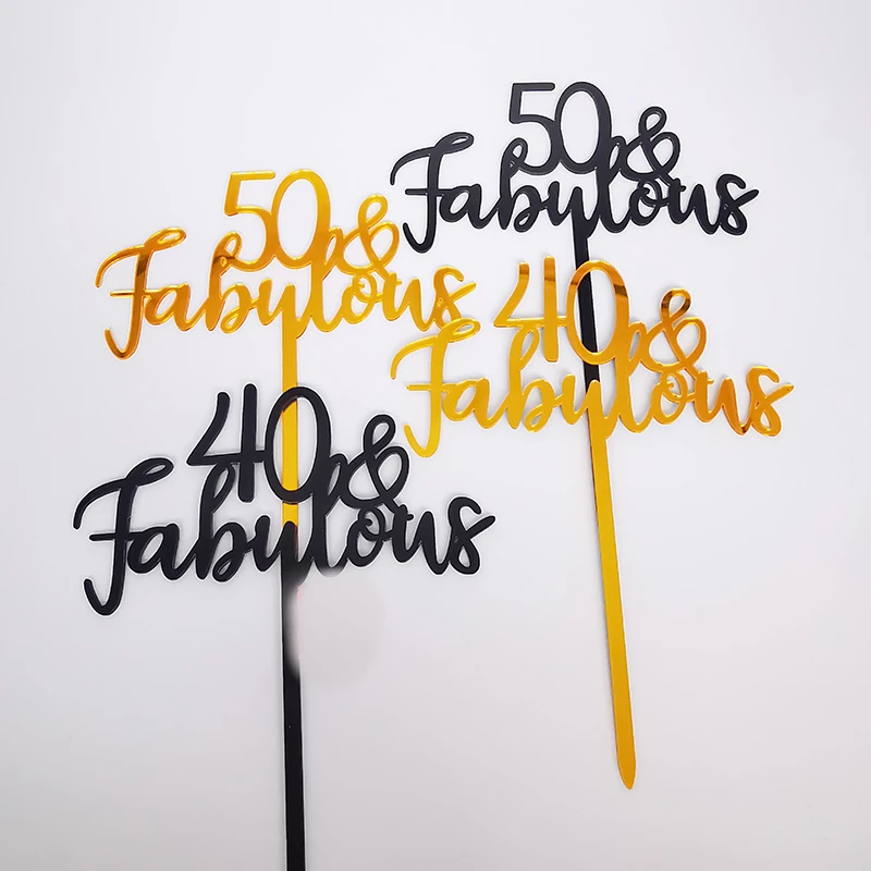 Fabulous 40 50 60 Golden Black Cake Topper  Happy birthday Acrylic Cake Topper  Baking Dessert Birthday Party Cake Decoration