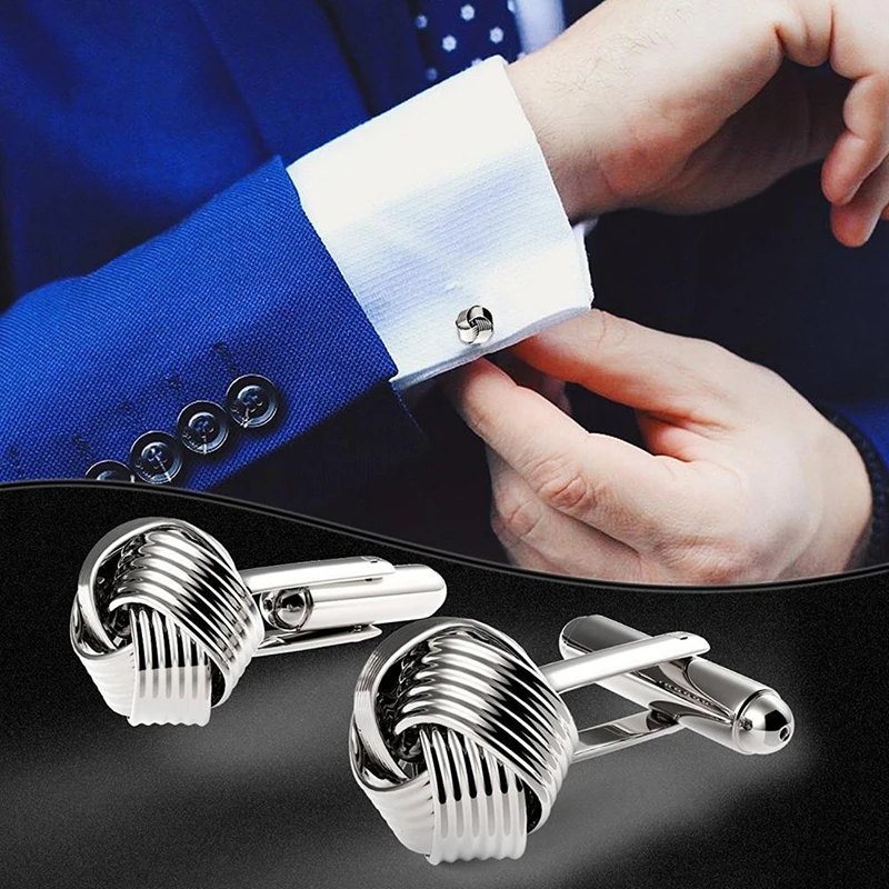  1Pair Quality Mens Stainless Steel Shirt Cufflinks French Round Knot Shirt Cuffs Suit Accessories Wedding Jewelry Gifts