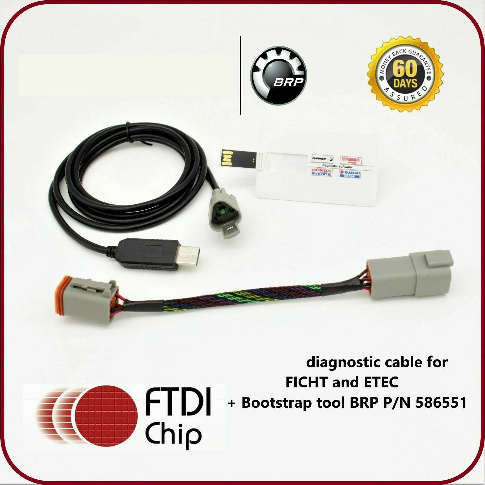 Fit for Evinrude FTDI diagnostic set for FICHT and ETEC + Bootstrap tool BRP P/N 586551 Latest 2022 software! SW 5.9.0.0