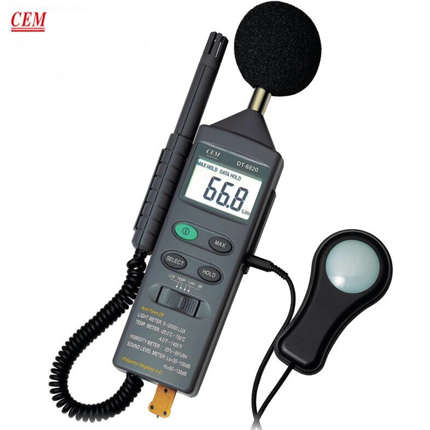 CEM DT-8820 Multifunctional Environment Tester Sound, Light, Humidity and Temperature Tester Decibel Illuminance Detection.