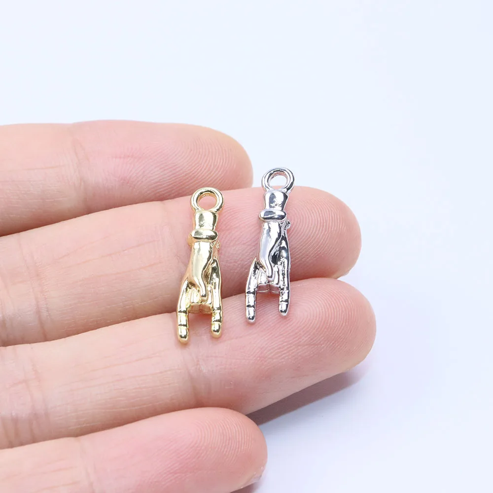 Eruifa 20pcs 20*5mm Beautiful 3D Hand Zinc Alloy Jewelry DIY Charms Pendant Women Girl Necklace, Earring Bracelet 2 Colors